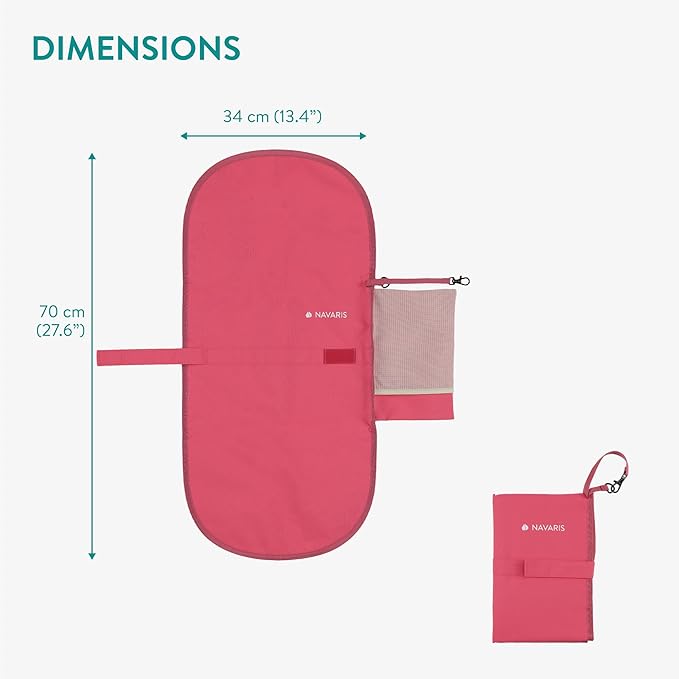 Navaris Baby Changing Mat Portable - Slim Lightweight & Foldable Baby Change Mat - Water Repellent Travel Changing Mat with Pockets - Folding Mat for Clean Diaper Changes - Coral