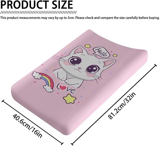 Changing Pad Covers for Boys Girls, Rainbow Cat Diaper Changing Table Pad Cover Soft Breathable Changing Mat Cover for 32''x16" Cute Birthday Gifts for Baby