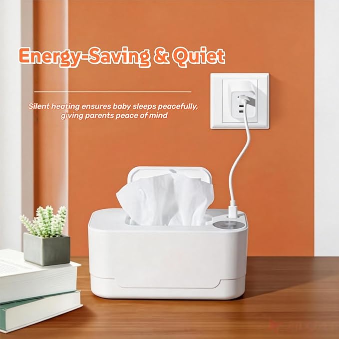 Portable Baby Wipes Warmer, Thermostat Diaper Wipe Warmer 55℃ - 65℃ Adjustable, Baby Wet Wipes Dispenser and Diaper Wipe Warmer with Night Light, Moisturizing and Heat Preservation, USB (White)