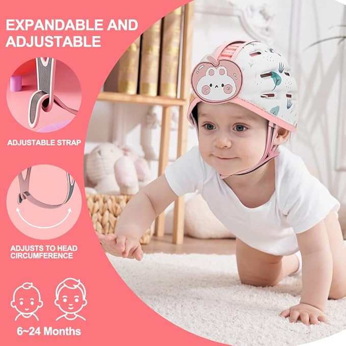Baby Helmet for Crawling Walking Baby Head Protector Head Protection for Infant Baby Soft Cushion Safety Toddler Headguard 1-2 Years Old 6-12 Months (Pink Rabbit)