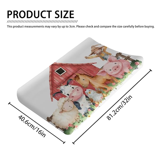 Watercolor Farm Animals Cow Chicken Horse Sheep Flowers Floral Baby Changing Pad Cover, Unisex Farm Life Theme Nursery Diaper Changing Table Pad Mat Sheet for Boys Girls-16x32