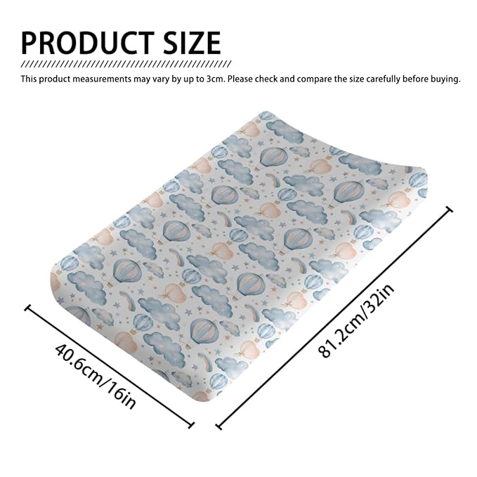Watercolor Balloons Stars Clouds Baby Changing Pad Cover, Unisex Hot Air Balloon Nursery Diaper Changing Table Pad Mat Sheet for Boys Girls-16x32