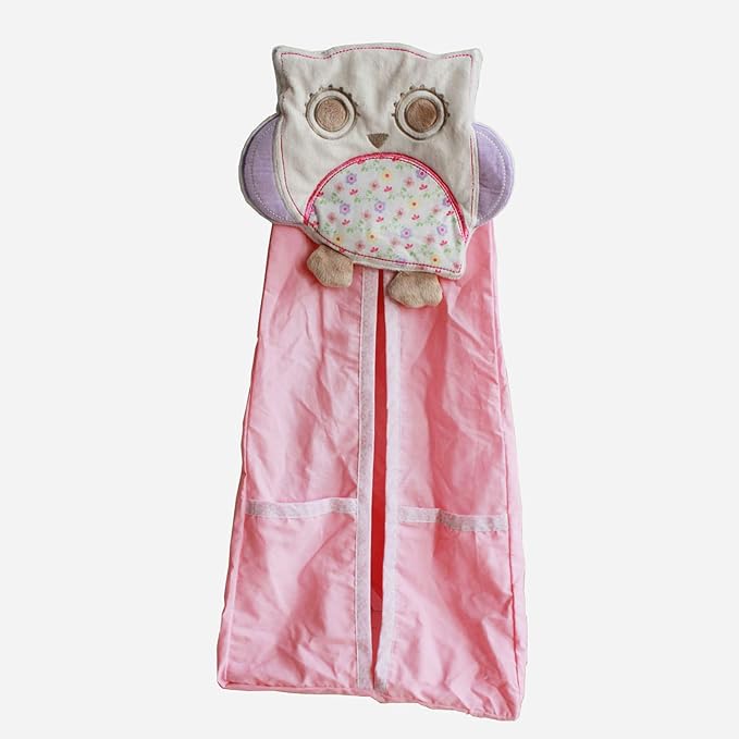 100% cotton Owl Nursery Diaper Stacker with Pockets Pink Owl Baby Diaper Hanging Bag Nursery Organizer for Cribs (pink owl)