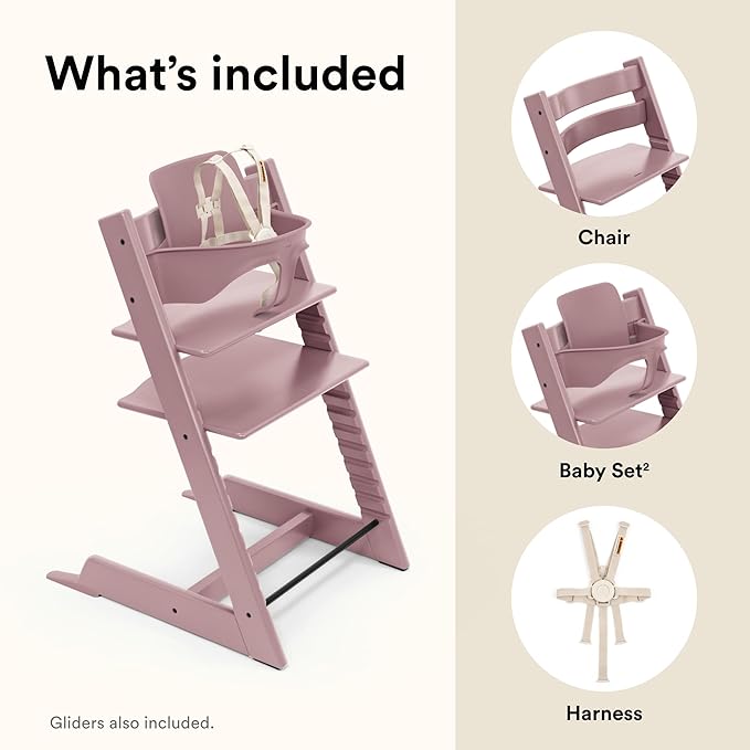 Stokke Tripp Trapp High Chair 2, Heather Mauve - Includes Chair + Baby Set with Removable Harness for Children 6-36 Months - Adjustable, Ergonomic & Easy to Clean