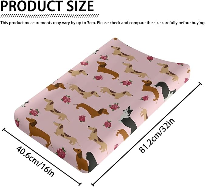 GOSTONG Diaper Changing Pad Cover Dachshund Dog Rose Flower Softness Washable Elastic Baby Nursery Diaper Changing Pad Protectors Fits 32 x 16 Inch Diaper Table