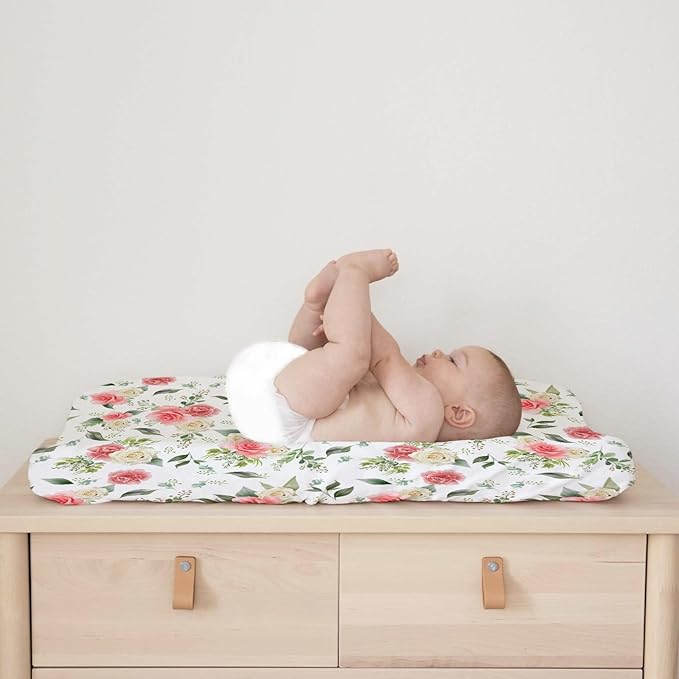 Boho Floral Changing Pad Covers for Baby Boy Girl 32''x16'' Greenery Flowers Leaves Unisex Fitted Changing Table Sheets Wild Flowers Comfort Soft Breathable Nursery Cradle & Bassinet Sheets