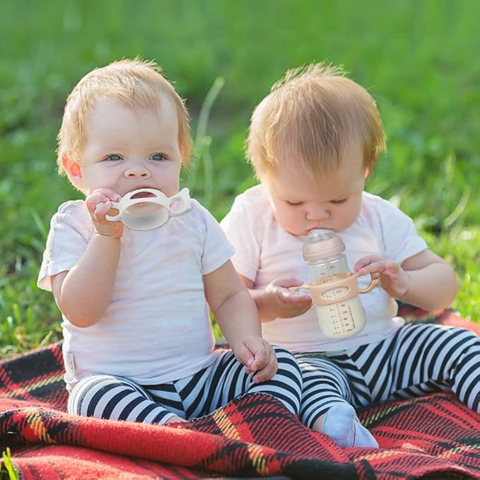 Aolso Silicone Baby Bottle Handles, 2PCS Pink/White Easy Grip Handles for Wide-Neck Bottles, BPA-Free, Dishwasher Safe