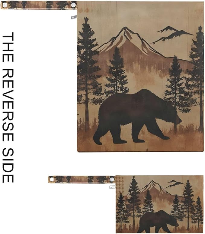 Retro Forest Bear 2 Pack Cloth Diaper Wet Dry Bags,Waterproof Wet Bag for Baby,Travel, Beach, Pool, Diapers, Dirty Yoga Gym Clothes