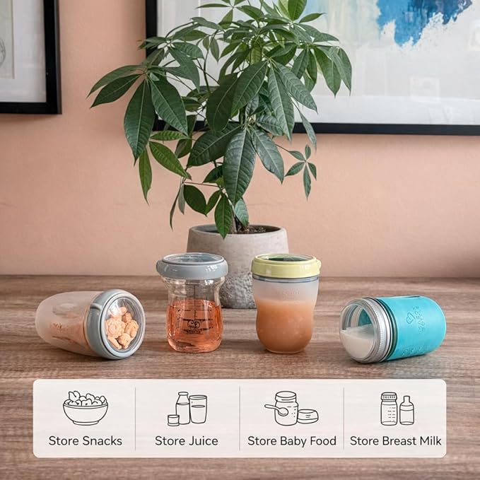 Silicone Storage Lids for Comotomo (Original and Gen 2), Mason Glass and haakaa Baby Bottles, 4-Pack, Food Grade Silicone, Travel Caps, Convert Bottle into Snacks or Milk Container, Plastic-Free