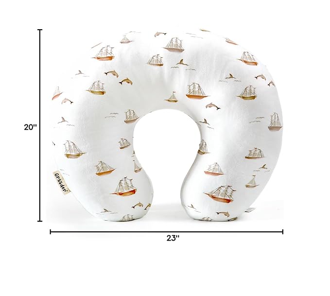 GRSSDER Nursing Pillow Cover, Stretchy Soft Minky Fabric Covers, Fit Most Nursing Support Pillows for Breastfeeding, Comfortable Safe Pillow Cover, Sailboat