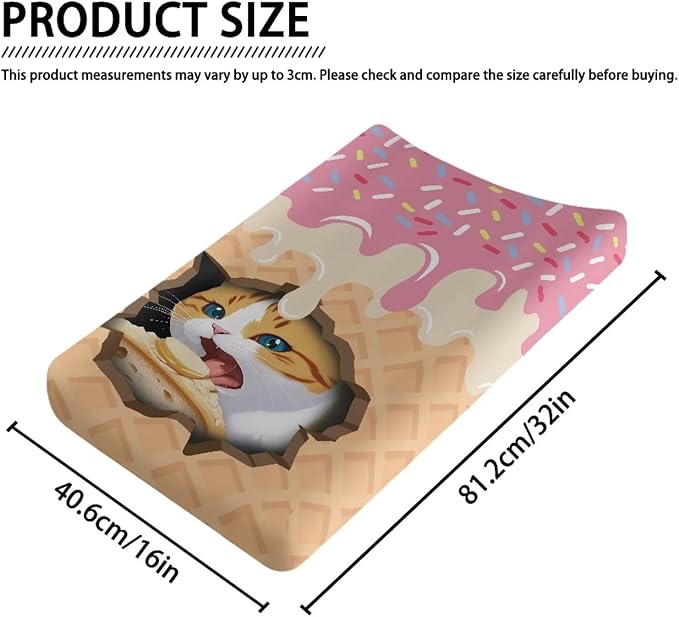 Cat Ice-Cream Changing Table Cover Breathable Stretchy Nursery Pad Change Cover Soft Changing Pad Cover for Boys Girls Fit 32"x16" Contoured Pad