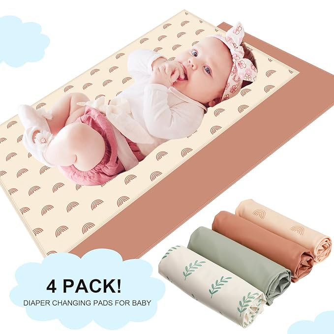 Geelin 4 Pcs 20" x 28" Leather Baby Changing Pad Wipeable Changing Pad Portable Waterproof Diaper Mat for Travel Home Toddler Infant Baby Shower Travel Gift, 4 Styles
