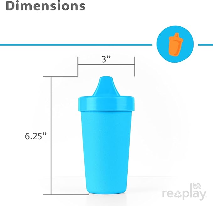Re-Play Spill-Proof Sippy Cups for Toddlers - Kids Reusable 10 Oz Set of 3, Dishwasher & Microwave Safe, Made in USA, A True Blue