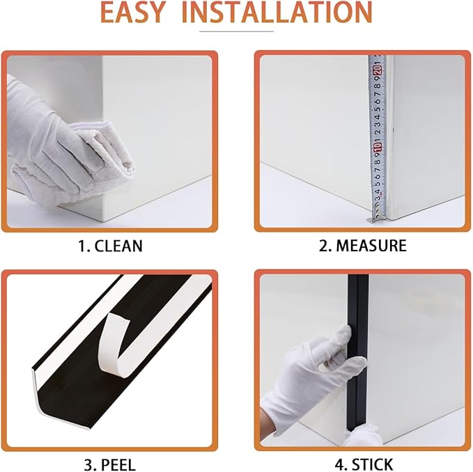 QDYMXUN Aluminum Self Adhesive Wall Corner Guards, Peel and Stick L-Shaped Metal Protector Strips for Door Frame, Furniture Edge and Home Protection (Matte Black, 4pcs x 51.2''L x 0.8''W)