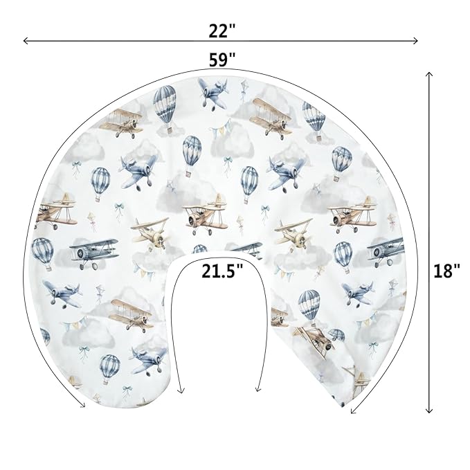 Vintage Planes Airplanes Helicopters Nursing Pillow Covers for Boy Girl Hot Air Balloon Plane Clouds Sky Nursing Pillow Slipcovers for Breastfeeding Pillows Soft Removable Covers for Newborn Infant