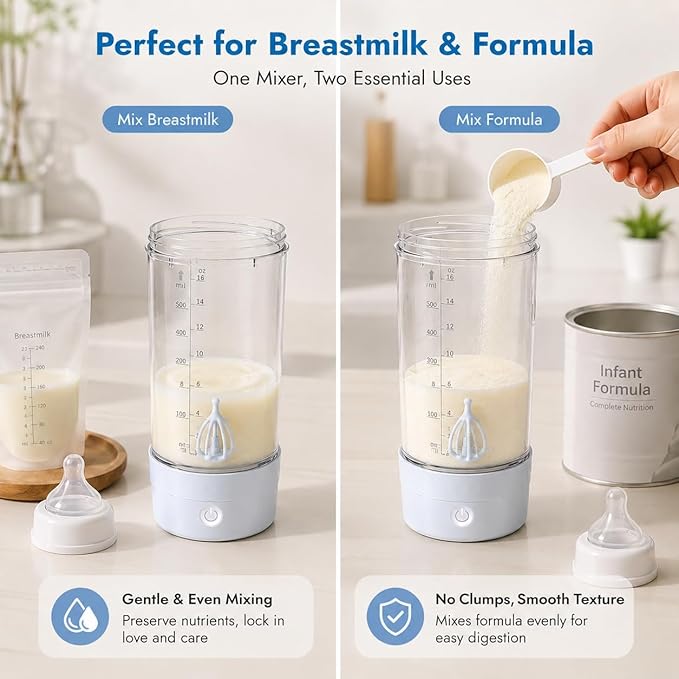 Electric Formula Mixing Pitcher, Portable Baby Formula & Breastmilk Mixer, Automatic Formula Maker with Bidirectional Stirring, Wide Mouth Fridge Storage Container, BPA-Free Tritan Milk Pitcher, Blue