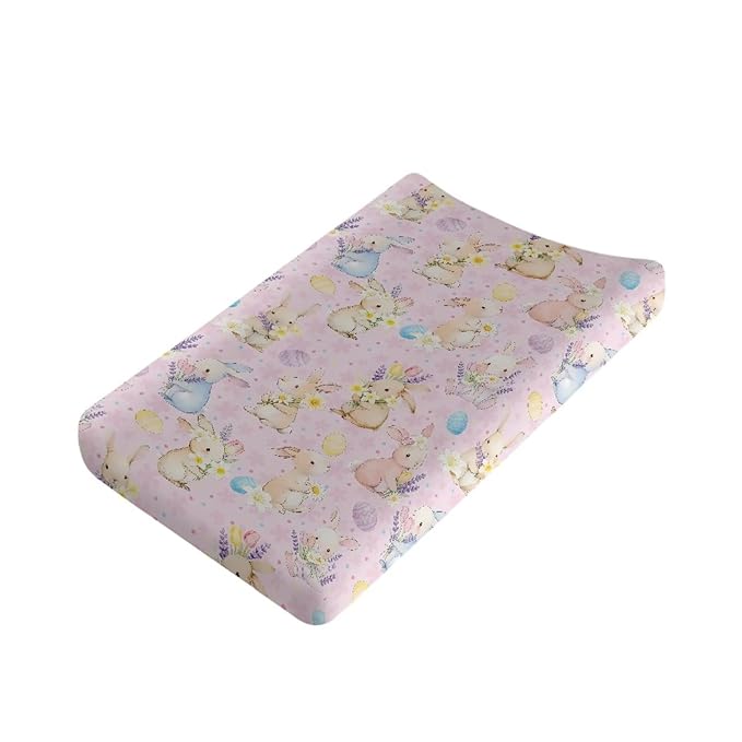 Rabbit Changing Table Pad Cover Easter Baby Changing Pad Cover Pink Baby Girl Nursery Decor Eggs 32''*16'' Diaper Changing Cover