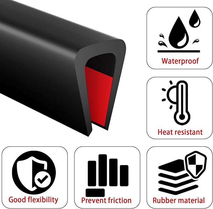 Silicone Edge Trim Self-Adhesive U Channel Silicone Edge Trim Edge Protector for Sheet Metal (Black, Fit 3/16" - L 20')