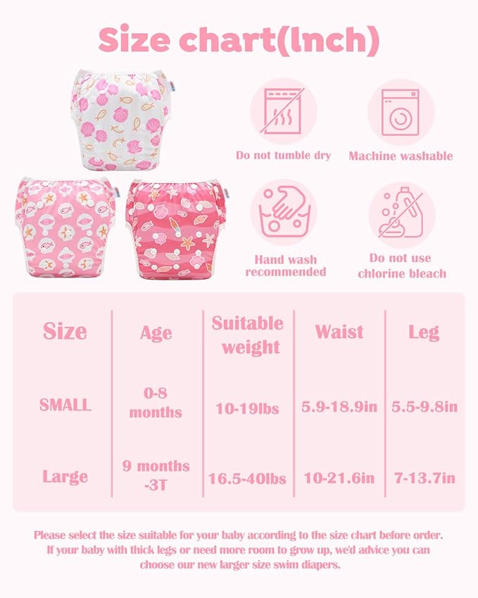 ALVABABY Large Cloth Swim Diaper 3pcs Baby Toddler Infant Snap Reusable Adjustable Swimming Diaper Baby Boy and Girl 3ZSWY75