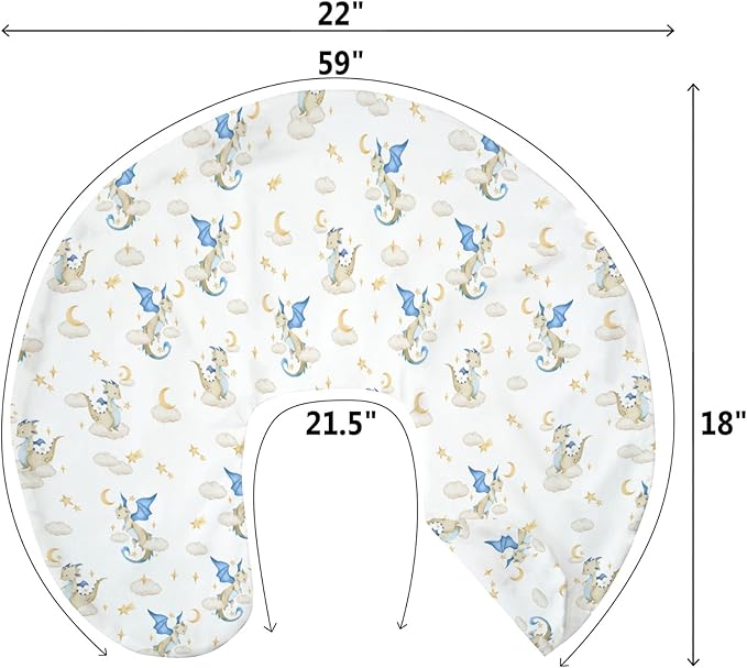 Fantasy Dragon Baby Nursing Pillow Covers for Boy Girl Fairytale Dragons Moon Stars Clouds Trees Nursery Pillowcase for Breastfeeding Pillows Myth Animal Soft Stretchy Slipcover for Newborn Infant
