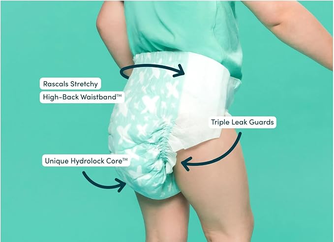 Rascals Premium Disposable Baby Diapers Size 2 (96 Count), Absorbent Core, Up to 12 Hours Leak Protection, Gentle on Skin, Secure Fit, Soft Comfort