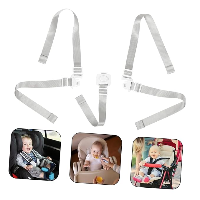 SUPVOX Adjustable Five-Point Safety Harness for High Chairs and Strollers Boy Girl Seat Straps for Boy Girl Easy to Install Comfortable Versatile Use Secure White Design for Toddlers
