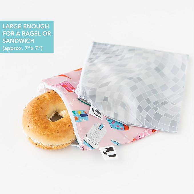 Bumkins Ruffle Apron Bib and 2-pack Sandwich Bags, Waterproof Fabric