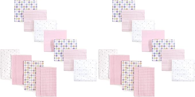 Luvable Friends Unisex Baby Cotton Flannel Burp Cloths and Receiving Blankets, 11-Piece, Pink Dots, One Size (Pack of 2)