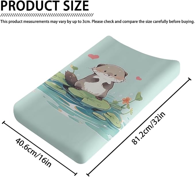 Heart Otter Changing Pad Covers, Ultra Soft Baby Diaper Change Table Non Slip Contoured Pad Covers for Baby Boys Girls