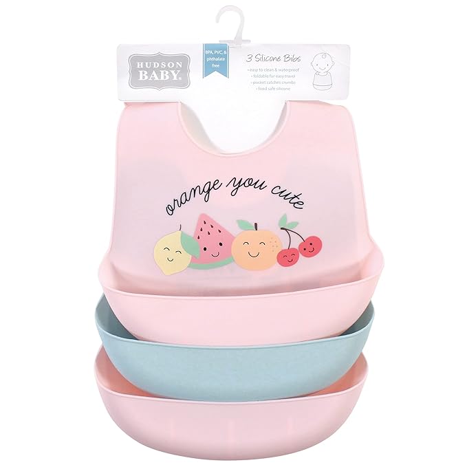 Hudson Baby Unisex Baby Silicone Bibs, Cute Fruit, One Size
