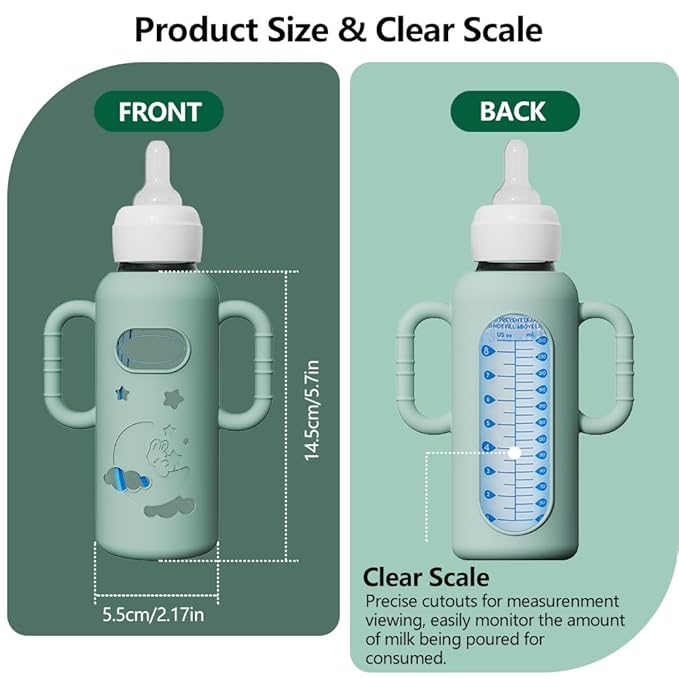 2 Pack Silicone Sleeves for Dr Brown's Glass Bottles, Drop Protection Bottle Sleeves with Handles, Anti Breakage Baby Bottle Protector Compatible with Dr. Brown's Newborn Glass Bottles,8 oz