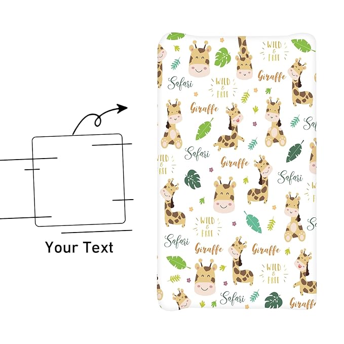 Custom Name Changing Pad Cover - 2 Piece Customizable Giraffe Changing Pad Cover - Cotton Toddler Baby Pee Pad Cover for Diaper Changing Table Nursery Protector