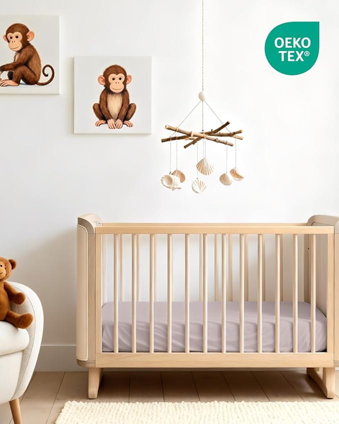 Baby Crib Sheets for Boys & Girls - Pack of 2 Fitted Microfiber Crib Sheets for Standard Crib & Toddler Mattress - Soft, Breathable & Wrinkle Free - Machine Washable, Oeko Tex - 52x28x8in - Stone Grey