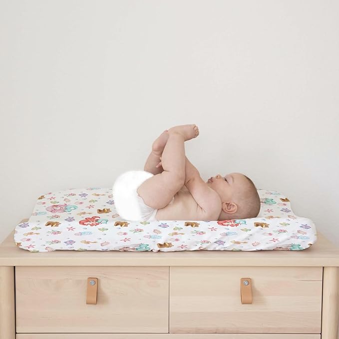 Watercolor Mermaids Changing Pad Covers Ocean Animals Fish Sea Horse Jellyfish Conch Coral Diaper Change Table Sheets for Boy Girl Soft Breathable Stretch Baby Change Table Pad Mats Covers 32''x16''