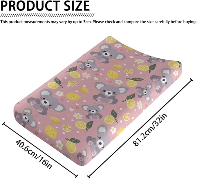 Koala Lemonade Changing Table Covers Durable Baby Diaper Change Sheet Ultra Soft Contoured Pad for Baby Boys Girls Nursing Room Decor