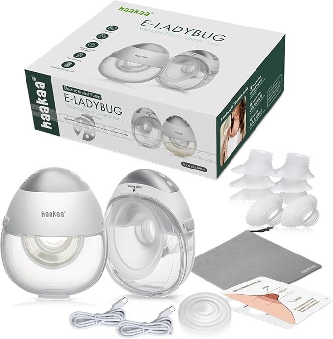 haakaa E-Ladybug Wearable Electric Breast Pump – Ultra-Slim Hands-Free Pump, 3 Modes & 12 Suction Levels, Micro-Vibration Technology, Leakproof 180ml Cup, Quiet in-Bra Design 2-Pack