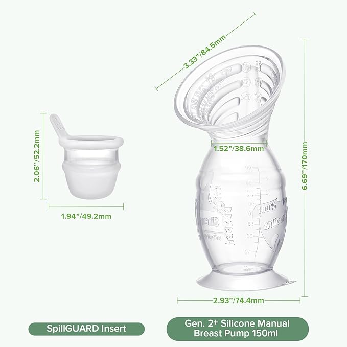 haakaa Gen.2 Plus Upgraded Manual Breast Pump, 5oz/150ml Multi-Ring ComfortCARE Sensitive Silicone Breast Pump with Spill-Guard Insert Set, Patent-Pending Design for Breastfeeding Moms
