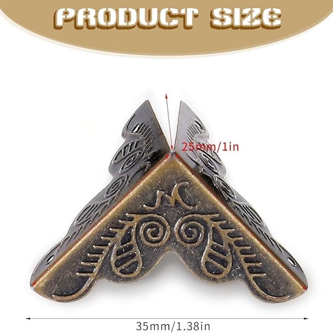 50PCS Dust Catchers for Stairs, Edge Corner Cover with Screws, Table Corner Protectors, Antique Stairs Dust Corners Decorative, for Tables, Walls & Baseboards (Gold, 1.38in)