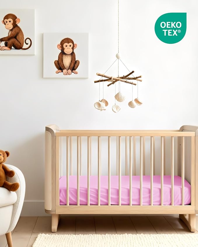 Baby Crib Sheets for Boys & Girls - Pack of 2 Fitted Microfiber Crib Sheets for Standard Crib & Toddler Mattress - Soft, Breathable & Wrinkle Free - Machine Washable, Oeko Tex - 52x28x8in - Pink Duo