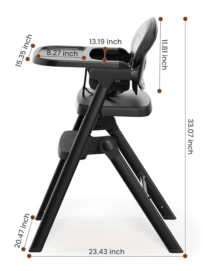 High Chairs for Babies and Toddlers, Baby High Chair Adjustable Height, Dining Chair with Removable Tray, Ergonomic Toddler Feeding Seat, Sturdy & Durable Construction, Black