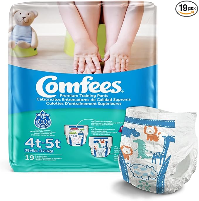 Attends Healthcare Products 55463101 Fun Graphics Print 4T to 5T Comfees Toddler Moderate-Absorbent Training Pants, Pack of 19