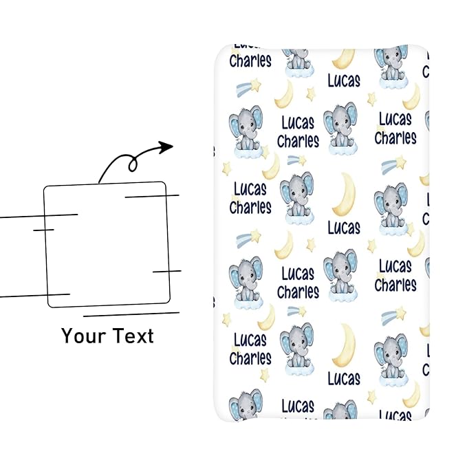 Personalized Baby Changing Pad Cover with Name - 2 Piece Lovely Elephant Baby Pee Pad Cover for Diaper Changing Table with Name, Custom Gifts for Infant Baby