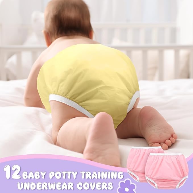 Funtery 12 Packs Waterproof Plastic Pants for Toddlers Reusable Diaper Covers Unisex Baby Potty Training Underwear Covers