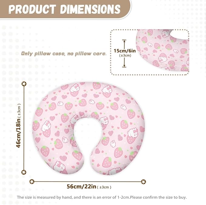 Strawberry Bunny Nursing Pillow Case for Newborn Support for Breastfeeding,Bottle Feeding & Bonding Feeding Pillow Cover Soft and Cozy Breastfeeding Pillow Slipcover Cover Only