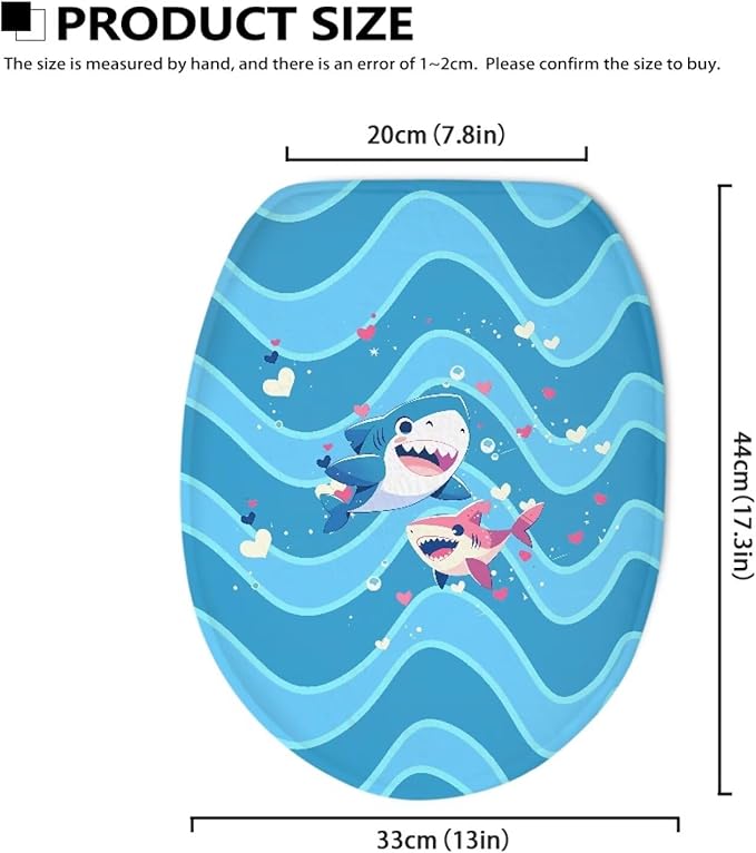 Cute Cartoon Shark Toilet Lid Covers Flannel Fabric Breathable Toilet Seat Covers for Kids Bathroom Decor, Dustproof Seat Covers Keep Clean Tidy Reusable Toilet Protector