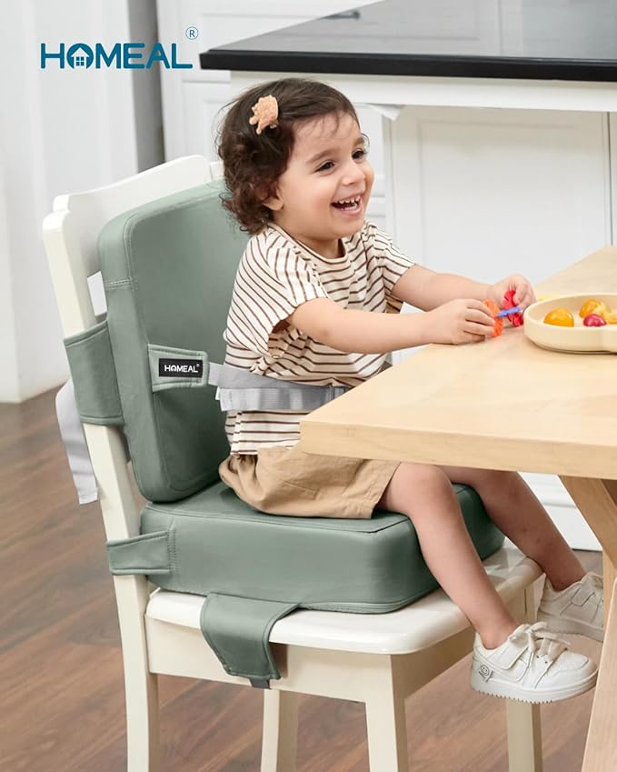 HOMEAL Booster Seat for Dining Table, Adjustable Kids Breathable Booster Seat for Kitchen (Sage)