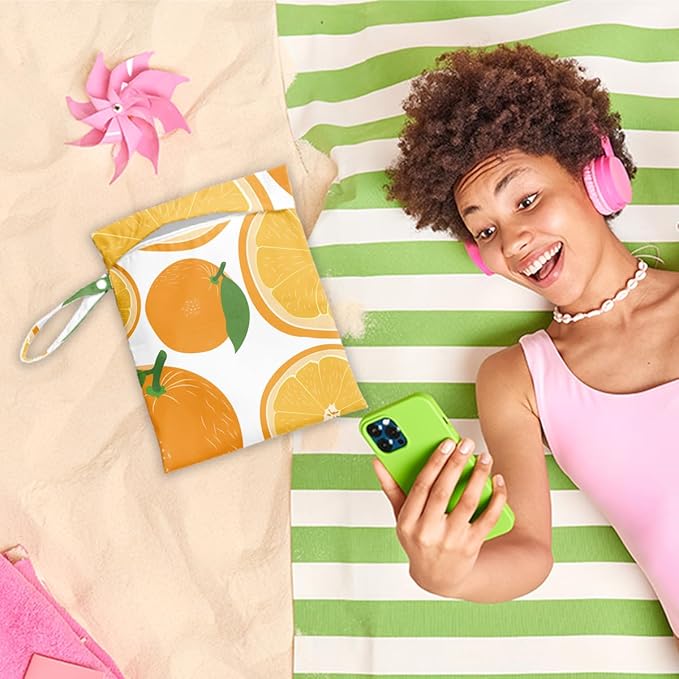 Wet Dry Bag, Wet Bag for Swimsuit, Travel, Beach, Pool, Diapers, Dirty Yoga Gym Clothes, Makeup Bag, Orange Summer Vacation Essentials