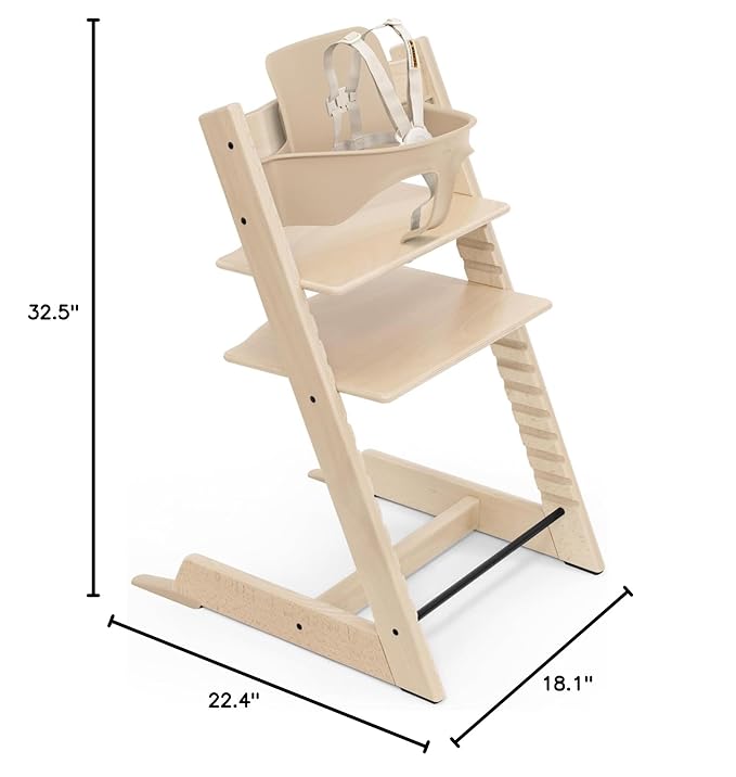 Stokke Tripp Trapp High Chair 2, Natural - Includes Chair + Baby Set with Removable Harness for Children 6-36 Months - Adjustable, Ergonomic & Easy to Clean