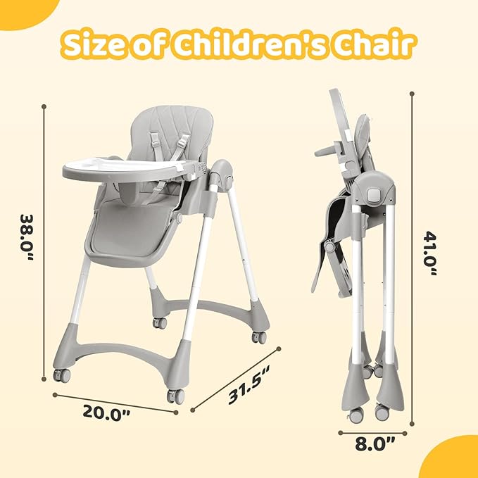 JOYMOR Foldable Baby High Chair, 4 in 1 Convertible Highchair for Eating, Height Adjustble and Multiple Seat Position, Compact Foldable Design for Easy Storage (Gray)