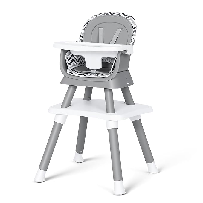 Baby High Chair, 8 in 1 Convertible Highchair, Booster Seat, Building Block/Activity Table, Stool, Feeding Chair with Dishwasher-Safe Tray, High Chairs for Babies and Toddlers (Gray Chevron)